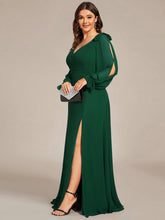 Plus Size V-Neck Slit Bridesmaid Dress with Lantern Sleeves